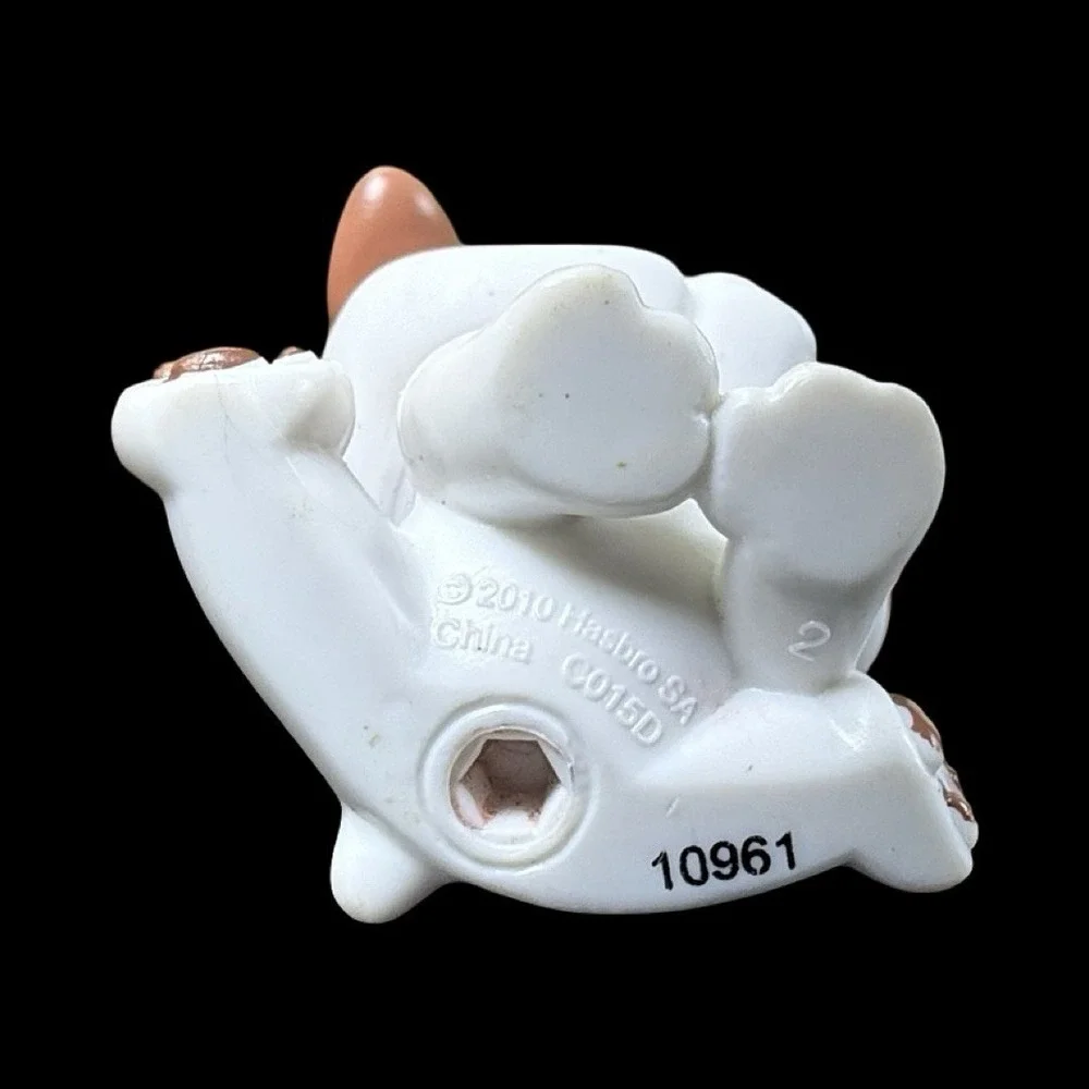 Littlest Pet Shop White Bulldog Dog Figure LPS #2106 w/Flower Brown Spots